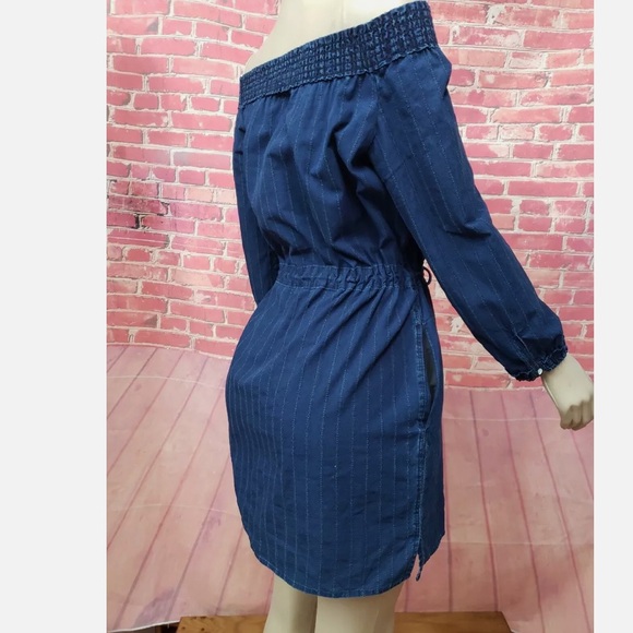 Rag & Bone Drew Off the Shoulder Cotton Drawstring Waist Dress In Indigo NWT M - Picture 9 of 16